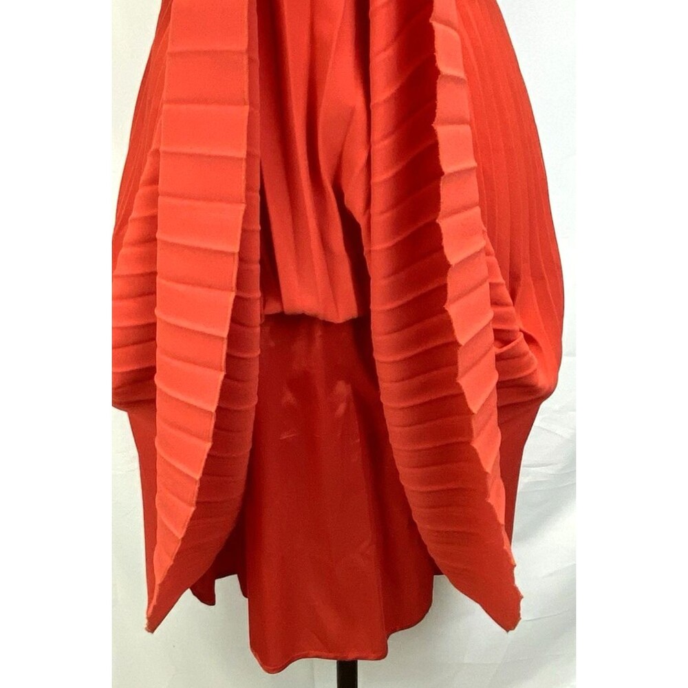 Karen Millen Dress Sz 8 Accordion Midi Skirt Sleeveless Lined Orange Stretch - Picture 6 of 10
